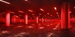  elevator flood game_asset highres indoors no_humans pillar red_theme scenery security_camera subway_station tactile_paving third-party_source tile_floor tiles touhou touhou_lostword vanishing_point water 