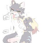 1:1 2025 anthro bedroom_eyes big_penis biped blue_eyes blush canid canine canis collar collar_only collar_tag countershading dialogue digital_drawing_(artwork) digital_media_(artwork) domestic_dog erection flat_colors fur fur_tuft genitals grey_body grey_fur head_tuft heterochromia hi_res inner_ear_fluff inviting_to_sex kneeling looking_at_viewer male male_anthro mammal multicolored_body multicolored_fur narrowed_eyes nude nude_anthro nude_male offscreen_character open_mouth penis pictographics seductive simple_background slim slim_anthro slim_male solo speech_bubble three-quarter_view tongue tongue_out tuft vitame83 white_background white_body white_countershading white_fur yellow_body yellow_eyes yellow_fur