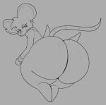 25circle 3_toes anthro bangs barefoot bent_over big_butt bottomless butt butt_focus clothed clothing digitigrade feet female frown grey_background greyscale hairless_tail hi_res huge_butt looking_back mammal mina_(mina_the_hollower) mina_the_hollower monochrome mouse murid murine notched_ear paws rat_tail rodent simple_background sketch solo standing tail thick_thighs toes wide_hips yacht_club_games
