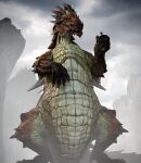 2026 3d_(artwork) 4_fingers absurd_res ambiguous_gender arm_spikes back_spikes belly blender_(artwork) blender_cycles_(artwork) blurred_background capcom claws cloud cloudy_sky digital_media_(artwork) duo elder_dragon extreme_size_difference eye_contact feral fingers fog foggy_background grabbed hair handheld happy head_spikes hi_res holding_another holding_character horn human ivorylagiacrus lao-shan_lung larger_ambiguous larger_feral leg_spikes looking_at_another male mammal monster_hunter mountain multicolored_body multicolored_scales on_hind_legs open_mouth outside pupils red_body red_scales restrained scales scalie size_difference sky slit_pupils smaller_human smaller_male smile smiling_at_another spikes spikes_(anatomy) spread_legs spreading squeezing standing tail teeth tongue two_tone_body two_tone_scales white_body white_scales yellow_eyes