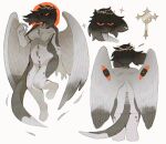 2024 4_fingers angel annoyed anthro archived_source back_wings belly_tuft big_wings black_hair body_hair breasts cheek_tuft chest_tuft claws clothing countershade_torso countershading creepy_face cross curled_fingers digitigrade dipstick_tail dipstick_wings ears_as_hair eyes_on_wings facial_tuft fallen_angel feathered_wings feathers featureless_breasts feet female finger_claws fingers floating floppy_ears full-length_portrait fur grey_body grey_fur grey_spots grey_tail hair half-closed_eyes happy_trail head_tuft headgear headwear hi_res hindpaw long_tail looking_at_viewer markings medium_breasts mouthless multi_nipple multicolored_body narrowed_eyes navel navel_tuft nipples nude on_one_leg paws portrait pupils rear_view red_eyes red_sclera shaded shadow_face simple_background smile soft_shading solo spots standing tail tail_markings teats thorn_crown trans_(lore) trans_man_(lore) tuft two_tone_body unusual_anatomy unusual_eye_placement unusual_wings white_background white_body white_breasts white_fur white_paws white_tail_tip wing_eyes wings wolfertinger
