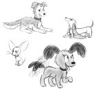 2013 canid canine canis cartoonboyfriends chihuahua collar_tag dachshund domestic_dog female feral floppy_ears fluffy_ears fluffy_fur hasbro herding_dog house_collar_tag hunting_dog long_ears lucky_(pound_puppies) male mammal monochrome old_english_sheepdog pastoral_dog pound_puppies pound_puppies_(2010) rebound_(pound_puppies) sheepdog sketch squirt_(pound_puppies) strudel tongue tongue_out toy_dog traditional_media_(artwork)