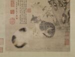 1426 15th_century ambiguous_feral ambiguous_gender ancient_art black_body black_fur calico_pattern chinese_text domestic_cat duo felid feline felis feral flower fur grey_body grey_fur hand_lick hi_res licking mammal markings painting_(artwork) paws personal_grooming plant pupils quadruped rock self_lick side_view simple_background slit_pupils standing striped_body striped_fur striped_markings striped_tail stripes tail tail_markings tan_body tan_fur text tongue tongue_out traditional_media_(artwork) traditional_painting_(artwork) whiskers white_body white_fur zhu_zhanji