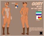 anthro athletic athletic_male blue_eyes bobtail_cat brown_body brown_ears brown_fur butt colorful_body cory_(shrederr_8) dipstick_ears domestic_cat ear_markings english_text felid feline felis flat_colors fur german_flag hand_on_hip hi_res japan_flag lgbt_pride male mammal markings model_sheet multicolored_ears nude orange_body pink_nose pose pride_colors rainbow_flag rainbow_pride_flag rainbow_symbol rear_view short_tail shrederr_8 solo standing tail text white_body white_ear_tips white_fur wide_hips