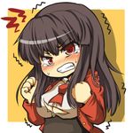  angry bad_id bad_pixiv_id black_hair blush chibi clenched_hands clenched_teeth fume jacket lucifer necktie red_eyes rihhi scowl solo stakes_of_purgatory sweatdrop teardrop teeth torn_clothes trembling umineko_no_naku_koro_ni 