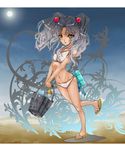  bikini bucket gond highres hoshino_ruri kidou_senkan_nadesico legs long_hair sandals silver_hair solo sun swimsuit twintails water_gun yellow_eyes 