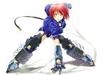  ayato bad_id bad_pixiv_id blush breasts covered_nipples gauntlets gun_knuckle inline_skates jet_edge large_breasts lyrical_nanoha mahou_shoujo_lyrical_nanoha_strikers nove_(nanoha) numbers_(nanoha) open_mouth red_hair roller_skates short_hair skates yellow_eyes 