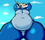 anthro belly big_belly blue_body digital_media_(artwork) flaccid gayguyfella generation_5_pokemon genitals huge_belly looking_at_viewer low-angle_view male moobs mystic_water navel nintendo nipples nude overweight overweight_anthro overweight_male penis pokemon pokemon_(species) samurott simple_background slightly_chubby small_penis solo thick_thighs voluptuous_anthro voluptuous_male wide_hips