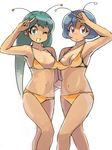  \m/ antennae bad_id bad_pixiv_id bikini blue_hair green_eyes green_hair keroro_gunsou long_hair multiple_girls nekogasuki one_eye_closed poyan poyon_(keroro_gunsou) purple_eyes short_hair swimsuit symmetry 