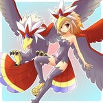  bare_shoulders beak bird braviary eagle gen_5_pokemon genderswap genderswap_(mtf) hat leotard moemon multicolored_hair personification pokemon pokemon_(creature) talons tenjou_ryuka thighhighs wings 