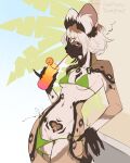 4:5 5_fingers absurd_res african_wild_dog alcohol anthro beverage bikini canid canine clothing cocktail collarbone colored colored_sketch digital_drawing_(artwork) digital_media_(artwork) drinking drinking_straw female fingers flat_colors fur genitals green_bikini green_clothing green_swimwear hair heart_(marking) hi_res holding_cocktail mammal markings multicolored_body multicolored_fur navel nipple_outline outside short_hair sketch slim slim_female small_waist smile solo sunnypony swimwear two-piece_swimsuit vulva