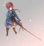  anti-materiel_rifle bad_id bad_pixiv_id black_legwear boots braid choiwy darker_than_black green_eyes gun jacket jewelry long_hair pantyhose pendant ptrd-41 red_hair rifle single_braid skirt sniper_rifle solo suou_pavlichenko weapon 