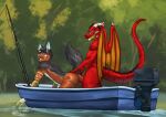 all_fours anal anal_penetration anthro anthro_on_anthro anthro_penetrated anthro_penetrating anthro_penetrating_anthro anus aquatic backsack balls biceps boat butt canid canine canis digital_media_(artwork) doggystyle dragon duo erection feral fish fishing_rod forest forest_background from_behind_position fur genitals hair half-closed_eyes horn humanoid_genitalia humanoid_penis jackal lorenzobrezo male male/male male_penetrated male_penetrating male_penetrating_male mammal membrane_(anatomy) membranous_wings muscular muscular_anthro muscular_male mythological_creature mythological_scalie mythology narrowed_eyes nature_background nude open_mouth outdoor_nudity outside outside_sex penetration penile penile_penetration penis penis_in_ass plant scalie sex smile tail teeth tongue tree vehicle water watercraft wings