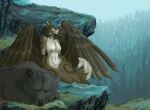2d_animation albtraumwach animated anthro back_wings bear blinking branch breathing brown_body brown_fur brown_hair canid canine canis dominick dragon familiar feathered_wings feathers female feral fluffy fluffy_tail foggy_background forest forest_background fur genitals grass green_eyes green_nipples hair hybrid mammal motion_tweening multicolored_body multicolored_fur mythological_creature mythological_scalie mythology nature nature_background nipples nude nude_anthro nude_female plant rock scalie striped_body stripes tail tree vulva wind wings wolf