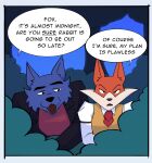 2026 absurd_res accessory anthro black_clothing black_jacket black_topwear canid canine canis clothed clothing comic dialogue digital_media_(artwork) don't_eat_the_neighbours duo english_text film_grain forest fox fox_(don't_eat_the_neighbours) fur grey_body grey_fur hi_res idl3nova jacket male male/male mammal multicolored_body multicolored_fur necktie night orange_body orange_fur plant red_clothing red_necktie red_shirt red_topwear shirt shrub text topwear tree two_tone_body two_tone_fur vest white_body white_clothing white_fur white_shirt white_topwear wolf wolf_(don't_eat_the_neighbours) yellow_clothing yellow_topwear yellow_vest