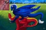 2_penises absurd_res animal_genitalia animal_penis belly blue_body blue_eyes blue_scales bodily_fluids breath cervical_contact claws cloacal_penis cum cum_inside day dewclaw digital_media_(artwork) digitigrade diphallism dragon duo earhole erection european_mythology female female_on_top feral feral_on_feral finger_claws from_front_position fur genital_fluids genitals grass hemipenes hi_res horn inner_ear_fluff internal internal_vaginal irosan knot knotted_penis knotted_tapering_penis lying male male/female male_on_bottom membrane_(anatomy) membranous_wings missionary_position multi_genitalia multi_penis mythological_creature mythological_scalie mythology on_back on_bottom on_top penetration penis pink_penis plant red_body red_scales red_wings scales scalie scutes sex sky tail tail_fluff tailbutt tapering_penis tapering_tail thick_tail toe_claws tree tuft vaginal vaginal_penetration watermark western_dragon white_body white_claws white_fur white_horn wide_crotch wings yellow_belly zetralth