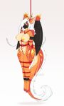 4_toes all_fours anthro antlers arms_tied athletic athletic_anthro athletic_female bdsm big_breasts blue_eyes blush blush_lines bondage bound breasts claws corta_(firezone44) crotch_rope curvy_figure dragon eyebrows eyelashes feet female fully_bound fur furred_dragon furred_scalie gag gagged genitals hair half-closed_eyes hands_behind_back hi_res horn legs_tied mostly_nude mostly_nude_anthro mostly_nude_female muffled multicolored_body multicolored_fur multicolored_tail mythological_creature mythological_scalie mythology narrowed_eyes nervous nipples non-mammal_breasts non-mammal_nipples orange_body orange_fur red_body red_fur restraints rope rope_bondage rope_harness scalie simple_background solo submissive submissive_anthro submissive_female suspension suspension_bondage tail tail_bondage tail_tied tape tape_gag text thick_thighs toe_claws toes vulva white_background white_eyebrows white_hair winged_dragon wings yellow_nipples zeveth