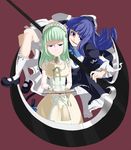  bad_id bad_pixiv_id beret blue_eyes blue_hair book cat_tail clair_vaux_bernardus dress frederica_bernkastel hat highres long_hair multiple_girls nikuzaiku purple_eyes ribbon scythe tail umineko_no_naku_koro_ni white_hair 