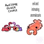 1:1 ambiguous_gender anomalocarid anomalocaris aquatic arthropod crustacean english_text feral group hi_res lgbt_pride lgbt_pride_month meme omnicshrimp prehistoric_species pride_colors shrimp text toony trio