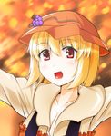  aki_minoriko blonde_hair fang hat highres open_mouth shimanaka_arihito short_hair solo touhou 