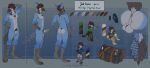 absurd_res action_pose aloha_shirt ambiguous_gender anthro anus armpit_hair avian balls beak big_balls bird blue_body blue_jay bodily_fluids body_hair brown_eyes brown_hair casual_clothing circumcised clock clothing corvid digitigrade enamel_pin english_text feathers feet feminine flat_colors front_view genital_fluids genitals green_eyes hair hi_res humanoid_genitalia humanoid_penis inner_ear_fluff jay_(bird) jude_lazaro key lapel_pin male messenger_bag model_sheet name_tag new_world_jay nude oscine passerine pattern_clothing pattern_shirt pattern_topwear penis pose precum pubes rear_view shirt side_view silly_monke solo tail talons text toes topwear tuft watch white_body work_uniform wristwatch