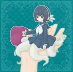  black_hair bob_cut flower hands headphones in_palm inutarouta minigirl monster_girl nene_nene plant school_uniform serafuku short_hair solo_focus utau 