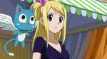  blonde_hair bounce cleavage fairy_tail gif happy_(fairy_tail) lucy_heartfilia 