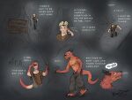 absurd_res adventurer anthro brownsdragon cave dialogue dungeons_and_dragons english_text gasp hasbro hi_res horn human humanoid kobold male mammal mid_transformation scalie scratch shrinking sign size_transformation solo species_transformation tail text transformation wizards_of_the_coast