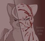 2026 absurd_res ambiguous_feral ambiguous_gender blood blood_from_mouth blood_in_mouth blood_on_face bodily_fluids canid canine english_text eros_(miau) fangs feral fur generation_2_pokemon hi_res houndour mammal miau mouth_closed narrowed_eyes nintendo pokemon pokemon_(species) pupils restricted_palette short_tail snout solo tail teeth text