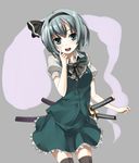  black_hairband blue_eyes ghost hairband katana konpaku_youmu konpaku_youmu_(ghost) short_hair silver_hair solo sword touhou unasaka_ryou weapon 