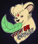 ambiguous_gender ambiguous_pred ambiguous_prey black_body black_fur duo eeveelution english_text feral feral_pred forehead_gem fur gem generation_1_pokemon generation_4_pokemon green_body leaf leaf_tail leafeon looking_at_viewer malus_(tastytales) meme narrowed_eyes nintendo oral_vore outline persian_(pokemon) pokemon pokemon_(species) quadruped red_eyes sharp_teeth smile sticker tail tan_body tan_fur tastytales teeth text touch_grass vore white_outline