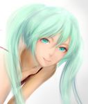  aqua_eyes aqua_hair face hatsune_miku long_hair moekyon realistic smile solo vocaloid 