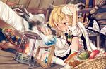  balance_scale blonde_hair blush book braid broom burner chemistry flask hat hat_removed headwear_removed ice_pack kirisame_marisa lab_burner_stand long_hair mini-hakkero mushroom nakatani_nio round-bottom_flask sick solo test_tube thermometer touhou weighing_scale yellow_eyes 