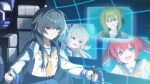  4girls @_@ aqua_jacket artist_request black_hair black_ribbon blue_eyes blue_ribbon blue_sailor_collar blue_skirt braid braided_bun brown_hair closed_mouth cockpit collar control_stick flight_stick game_asset green_hair hair_bun hair_ribbon himukai_shinka jacket jacket_on_shoulders julie_stacy kuromori_laura long_hair low_twin_braids multicolored_hair multiple_girls muv-luv muv-luv_girls_garden neckerchief noelle_arouet official_art open_mouth pilot pilot_chair piloting purple_collar purple_eyes red_hair ribbon sailor_collar school_uniform screen serafuku side_braid single_hair_bun sitting skirt teeth third-party_source twin_braids twintails upper_teeth_only white_hair white_serafuku yellow_neckerchief 