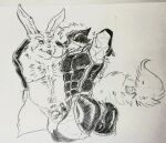 anal anal_penetration anthro arm_restraints black_body black_fur body_hair bodysuit canid canine chain_piercing chaps clothing connected_piercings crossgender duo fox ftm_crossgender fur genital_piercing genitals hand_behind_head hi_res lagomorph latex leporid male male/male mammal mr._business_(_artist_) muscular muscular_male nintendo overweight overweight_male penetration penis penis_piercing peppy_hare piercing rabbit skinsuit star_fox tight_clothing toy traditional_media_(artwork) vixy_reinard