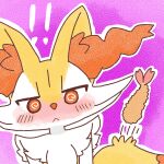 1:1 2022 :< ambiguous_anthro ambiguous_gender annyui0611 anthro biped blush blushing_profusely braixen bust_portrait canid digital_drawing_(artwork) digital_media_(artwork) dipstick_tail exclamation_point food front_view generation_6_pokemon hi_res japanese_description looking_at_viewer mammal markings nintendo pokemon pokemon_(species) portrait shrimp_(food) simple_background solo spiral_pupils standing tail tail_markings textured translated_description
