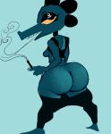 anthro bea_santello big-fig big_butt black_bottomwear black_clothing black_pants black_spikes black_top blue_background bottom_heavy bottomwear bottomwear_down butt cigarette clothed clothing crocodile crocodilian female holding_cigarette holding_object huge_butt looking_back night_in_the_woods pants pants_down partially_clothed presenting presenting_hindquarters raised_clothing raised_topwear reptile scalie shortstack simple_background smoke smoke_from_mouth smoking smoking_cigarette solo spikes spikes_(anatomy) tailless teal_body teal_skin thick_thighs topwear wide_hips yellow_eyes