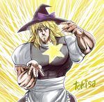  cho_marisa hara_tetsuo_(style) hat hokuto_no_ken kirisame_marisa manly muscle parody patty_(artist) solo star style_parody toki_(hokuto_no_ken) touhou wizard_hat 