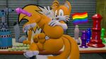 16:9 3d_(artwork) anal_beads animal_dildo animal_sex_toy anthro anus armwear balls big_butt butt canid canine clothing digital_media_(artwork) dildo elbow_gloves equine_dildo femboy flaccid fox freckles genitals gesture gloves hand_gesture hand_on_butt handwear huge_butt lgbt_pride lgbt_pride_month looking_at_viewer looking_back looking_back_at_viewer male mammal miles_prower open_mouth open_smile penis pride_color_flag puffy_anus red_fox sega sex_toy smile smiling_at_viewer solo sonic_the_hedgehog_(series) sonico4ever thick_thighs true_fox v_sign white_clothing white_gloves white_handwear widescreen