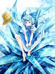  bad_id bad_pixiv_id barefoot blue blue_eyes blue_hair bow cirno hair_bow hat ice light_trail pyonta ribbon short_hair silentdin sitting smile solo touhou wings 