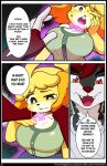 absurd_res accessory animal_crossing anthro artifact_the_fox big_breasts bite biting_lip biting_own_lip black_body black_fur black_nose blonde_hair bodily_fluids brainwashing breasts canid canine clothed clothing collar collar_tag collared_shirt comic corruption dialogue dominant dominant_male dress_shirt duo english_text evil_face evil_grin evil_look eyelashes female floppy_ears fox fur glowhorn glowing glowing_collar glowing_eyes green_clothing green_eyes green_shirt green_topwear hair hair_accessory hair_tie hair_up hand_on_face hand_on_own_face hands_on_shoulders heart_symbol heart_tag hi_res hypnosis imminent_sex isabelle_(animal_crossing) looking_at_viewer looking_down looking_pleasured magic male male/female mammal mind_alteration mind_control nervous nintendo open_mouth orange_eyes pink_eyes ponytail red_body red_fur red_hair red_nose scared secretary self_bite sharp_teeth shirt short_sleeves shortstack shuddering simple_background size_difference smile speech_bubble submissive submissive_female surprised sweat sweatdrop t-shirt talking_to_another teeth text tongue topwear white_body white_clothing white_fur white_hair white_shirt white_topwear yellow_body yellow_fur