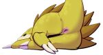 2_toes alpha_channel ambiguous_gender anus black_sclera butt claws feet feral fizzpop generation_1_pokemon hi_res lying nintendo nude on_side pokemon pokemon_(species) presenting presenting_anus raised_tail sandslash signature simple_background solo tail tailbutt toes transparent_background yellow_body