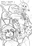 2026 absurd_res animal_crossing anthro armor blush blush_stickers breasts canid canine canis clothed clothing dialogue digital_drawing_(artwork) digital_media_(artwork) domestic_cat domestic_dog doom_(series) doom_slayer english_text eyewear eyewear_on_head felid feline felis female fishing_rod fur gameoverse glitch_productions goggles goggles_on_head group gun hand_on_hip happy headgear helmet hi_res holding_fishing_rod holding_gun holding_object holding_ranged_weapon holding_weapon human id_software isabelle_(animal_crossing) kit_bodega larger_male machine male mammal microsoft monochrome nintendo open_mouth power_armor ranged_weapon shell_(projectile) shih_tzu shotgun shotgun_shell size_difference smile snoutless starry_eyes text toy_dog trio weapon whiskers