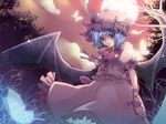  bad_id bad_pixiv_id bat_wings blood blue_hair bug butterfly cloud dress ebi_(ebiten1130) fingernails frills hat insect moon nail_polish red_nails remilia_scarlet short_hair solo touhou tree wind wings wrist_cuffs 