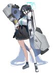  1girl absurdly_long_hair absurdres aged_up alternate_breast_size_(larger) aqua_halo aris_(blue_archive) black_hair blue_archive blue_necktie commentary_request full_body hair_between_eyes halo hand_on_own_hip highres jacket long_hair long_hair_between_eyes looking_at_viewer necktie one_side_up pleated_skirt railgun rectangular_halo ringed_eyes riyokutiya_jam school_uniform shirt skirt smile solo very_long_hair white_background white_jacket white_shirt 