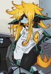 absurd_res appliance artist_name beverage black_body black_skin blonde_hair bottomless butt clothed clothing coffee coffee_maker digital_drawing_(artwork) digital_media_(artwork) fangs female flat_chested floating frown gradient_hair green_markings grey_body grey_skin hair hair_down hair_strands hi_res humanoid humanoid_pointy_ears imp inside kitchen kitchen_appliance long_hair looking_at_object markings messy_hair midna nintendo not_furry off_shoulder onomatopoeia orange_hair pointy_ears red_eyes scratching_butt shirt shirt_only shortstack shortstack_female snoutless solo sound_effects stove t-shirt t-shirt_only teeth text text_on_clothing the_legend_of_zelda three-quarter_view tired tired_eyes topwear topwear_only triforce twili twilight_princess white_clothing white_shirt white_t-shirt white_topwear yellow_sclera