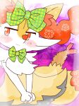 2022 ambiguous_anthro ambiguous_gender annyui0611 anthro biped blush bow_tie braixen canid closed_frown clothing digitigrade dipstick_tail dress food front_view frown generation_6_pokemon half-length_portrait hands_together head_bow head_tilt hi_res japanese_description looking_away mammal markings mouth_closed nintendo object_in_tail pokemon pokemon_(species) polka_dot_bow portrait shrimp_(food) simple_background snout solo speech_bubble tail tail_markings translated_description translucent translucent_clothing translucent_dress