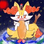 1:1 2022 ambiguous_anthro ambiguous_gender annyui0611 anthro biped blush braixen canid cute_fangs digital_drawing_(artwork) digital_media_(artwork) digitigrade dipstick_tail earth fangs food front_view full-length_portrait generation_6_pokemon hi_res holding_food holding_object japanese_description macro mammal markings nintendo object_in_tail open_mouth outside planet pokemon pokemon_(species) portrait shrimp_(food) sitting solo soy_sauce space star stick stick_in_tail sun tail tail_markings teeth textured translated_description wariza
