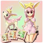  alternate_color animal_ears arm_support deer deer_ears deerling dress flower gen_5_pokemon hair_flower hair_ornament moemon personification pink_eyes pink_hair pokemon pokemon_(creature) short_hair sitting tenjou_ryuka wariza 