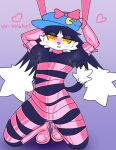 :3 anthro armpit_fetish armpit_hair armpit_musk armpit_tuft armwear bandai_namco bdsm blush blush_lines body_hair bondage boots bound choker clothing embarrassed felid feline femboy flowersunink footwear hat headgear headwear heart_symbol hybrid jewelry klonoa klonoa_(series) kneeling lagomorph latex latex_armwear latex_boots latex_clothing latex_footwear leporid long_ears male mammal necklace rabbit ribbons shoes solo tail text